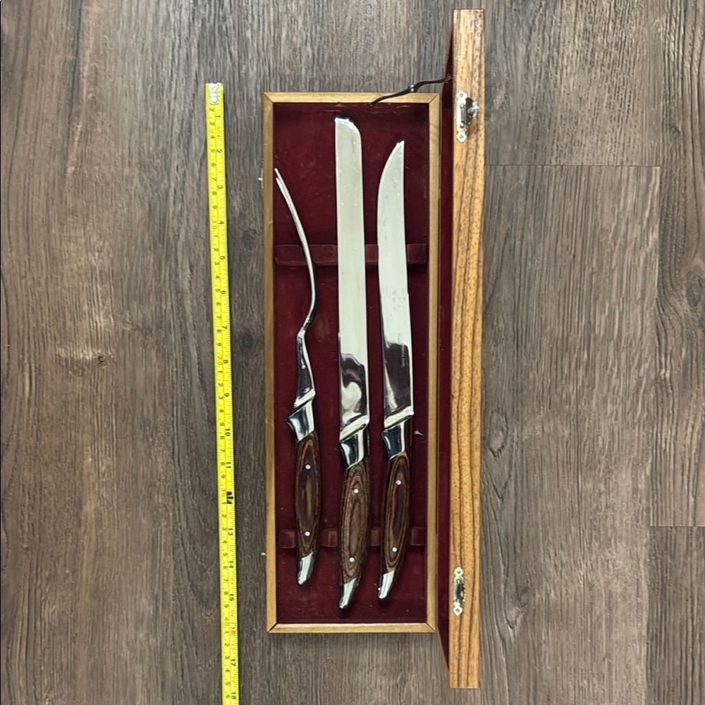Mid Century Modern Japan Stainless Steel Carving Knife Set with Wood Handles